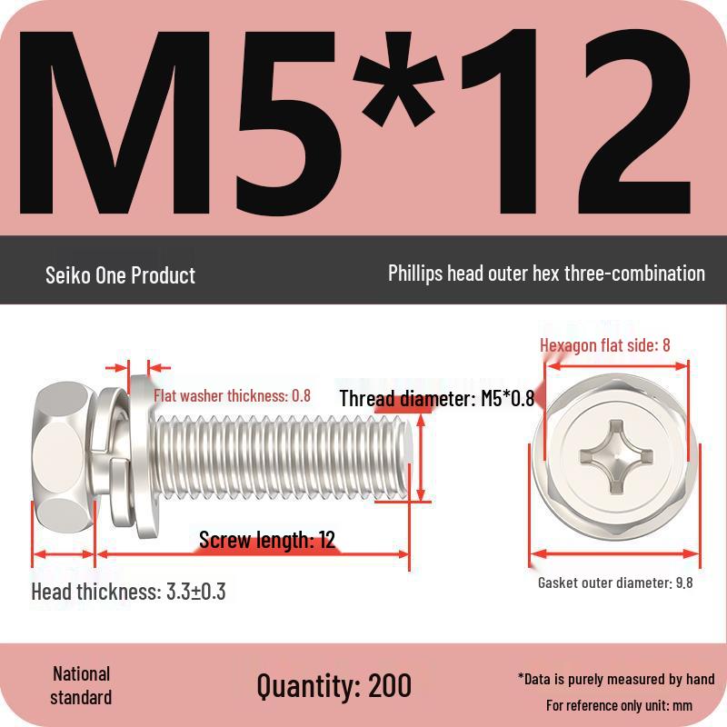 Hex Head Combo Screw Bolt with Washer and Spring Washer
