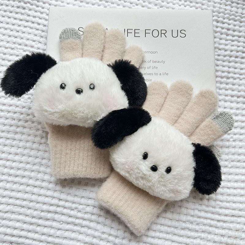 Korean Autumn and Winter Children's Gloves Sanrio Cartoon Warm and Cold Proof Thickened Baby Gloves Knitted Five Finger Gloves