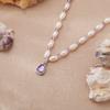 Collar de perlas de agua dulce y amatista natural para mujer, plata de ley 925, joyería de cuentas de colores, pendientes de cadena para clavícula, lote