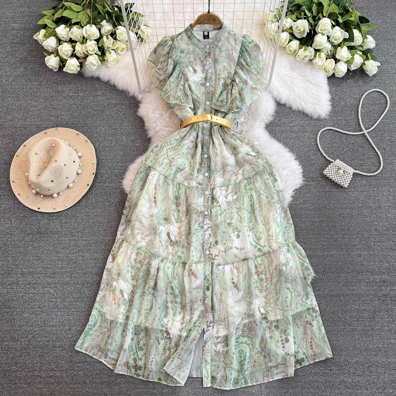 

Summer New Arrival Waist-Tight Elegance Elegant Big Hem Dress Green XL