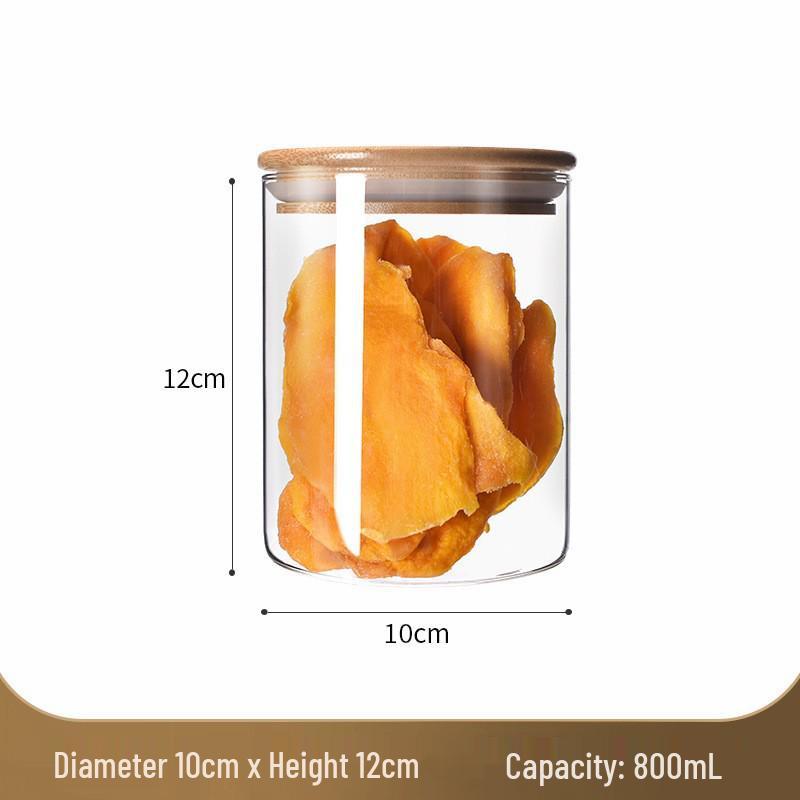 Transparent High Borosilicate Glass Jar with Bamboo Lid for Storage of Nuts, Snacks, or Tea