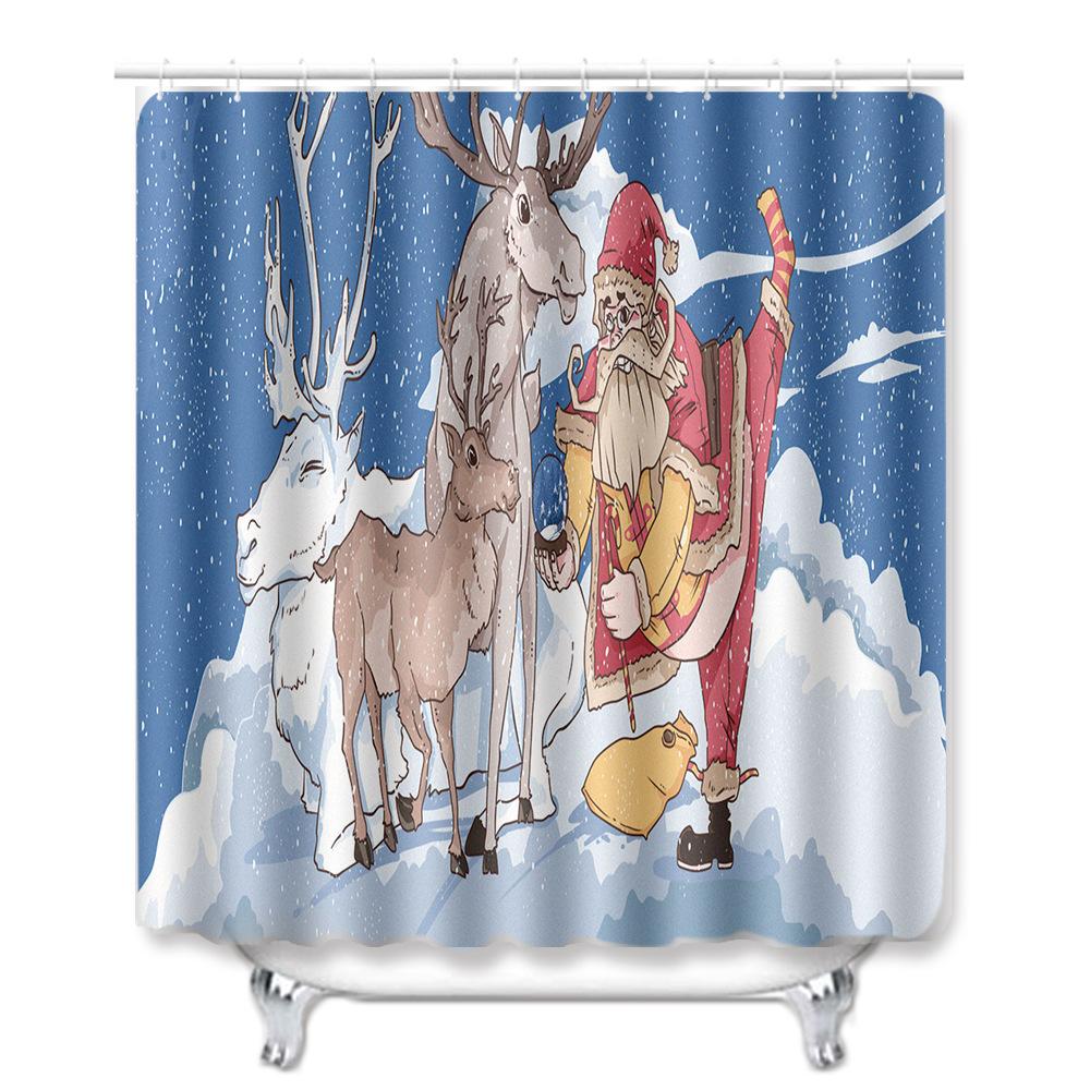 Christmas Shower Curtain Floor Mat Combination Four-Piece Set Bathroom Toilet Carpet Shower Room Mat Foot Mat