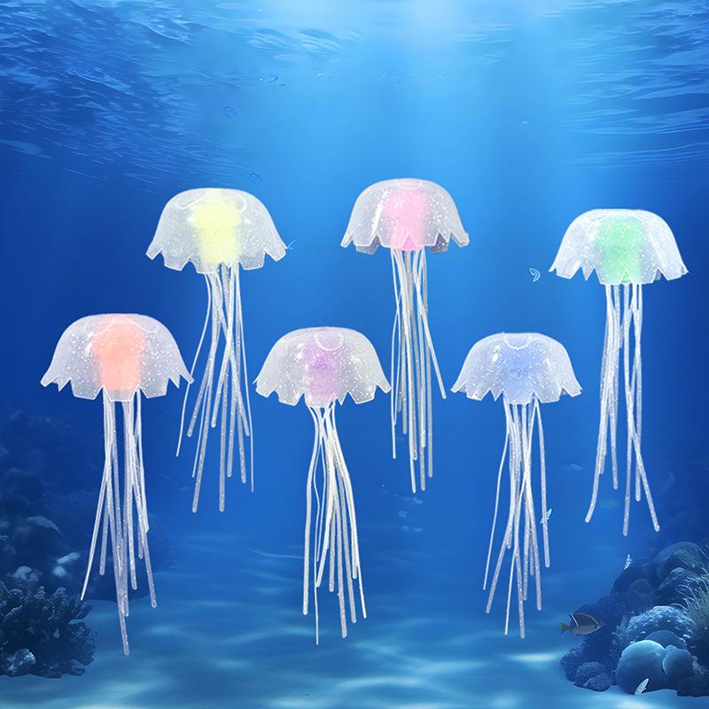 3Pcs Artificial Glowing Fluorescent Jellyfish Aquarium Decoration Fish Tank Underwater Plant Marine Aquatic Landscape Ornament