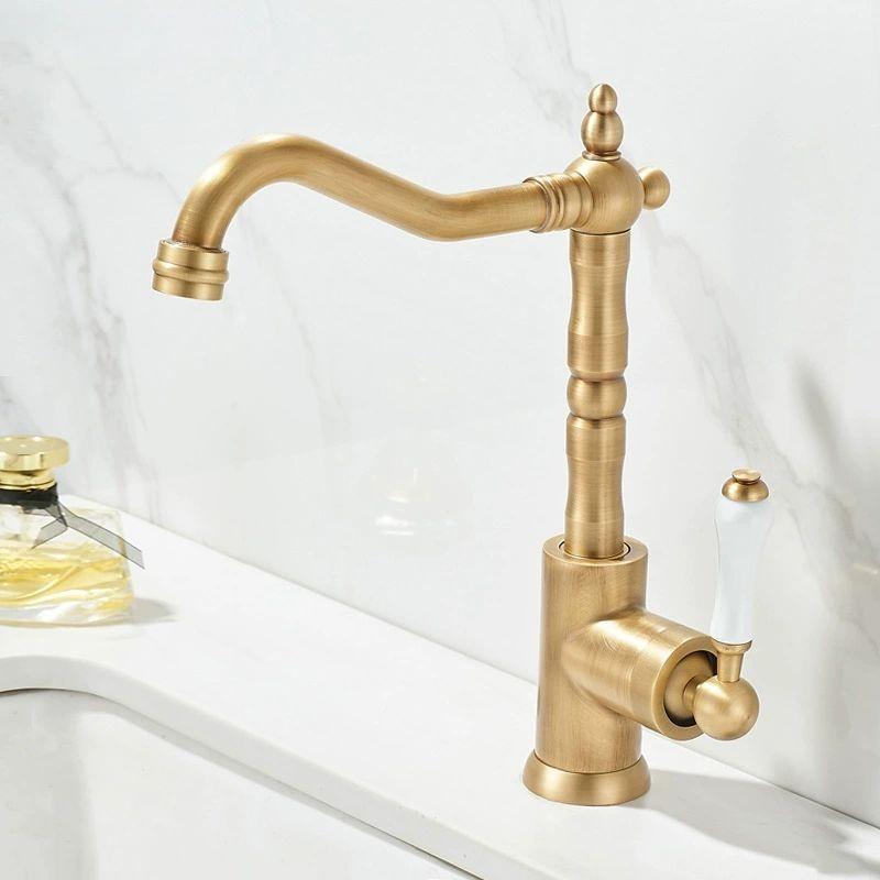 Baterii Lavabo Alamă Antică Cromată Baterii Monocomandă Baterii cu Rotire 360 Baterie Bucătărie Baterii Mixer Bucătărie Aurii