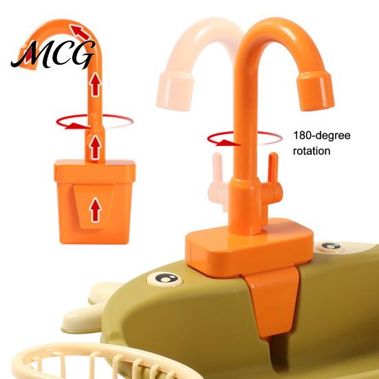 Electric Water Circulation Faucet Pretend Play Sink Toy Replacement, Realistic Running for Kids Kitchen, Dishwasher Safe Role Imaginative Accessory