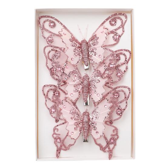 3 Pcs Glitter Sequins Butterfly Ornament Artificial Butterfly Christmas Decoration with Clips for Christmas Tree Wreath Holiday Decoration