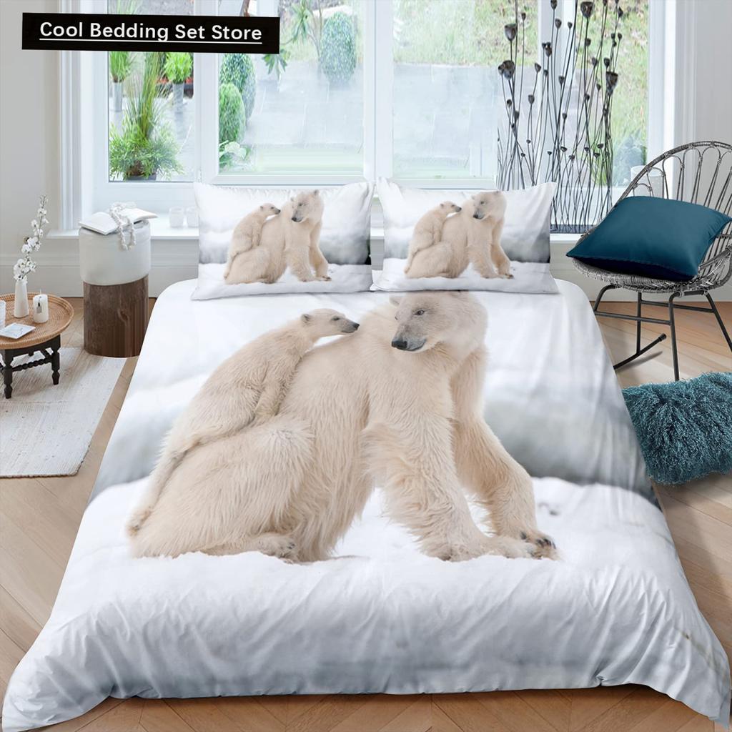 Poszewka na kołdrę z niedźwiedziem polarnym King Queen 3D Lovely White Arctic Animal Pościel dla dzieci nastolatków dorosłych Wildlife Poszewka na kołdrę Poszewka na poduszkę