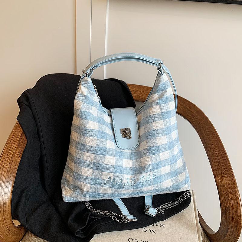

версия большой емкости контрастный клетчатый рюкзак для женщин лето новый модный и универсальный сумка трен