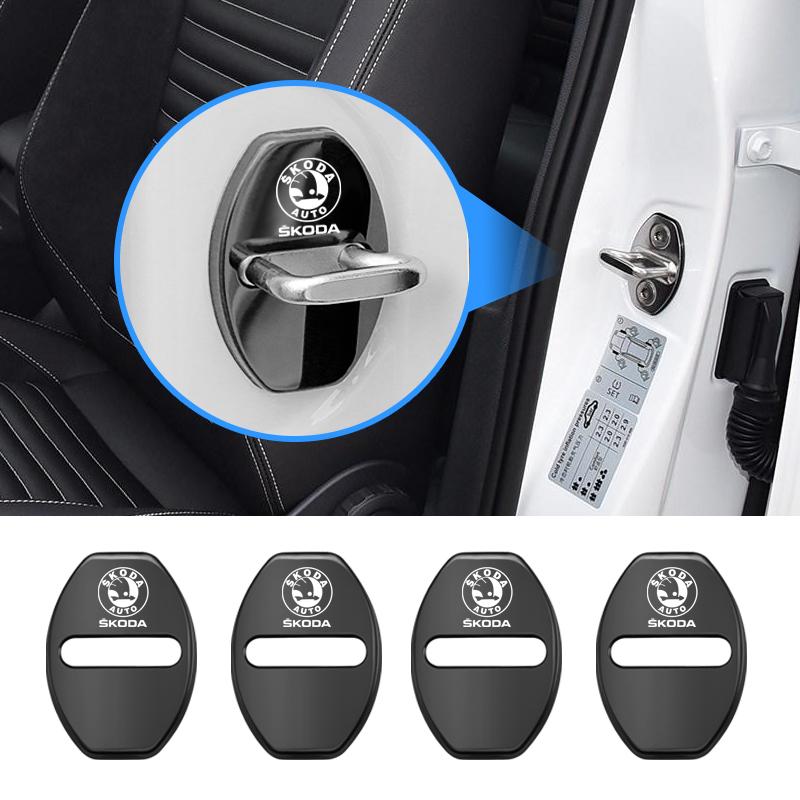 Car Styling Door Lock Buckle Protector Case Stickers Covers For Skoda Octavia Superb Rapid Kodiaq Karoq Fabia Kamiq Enyaq Citigo