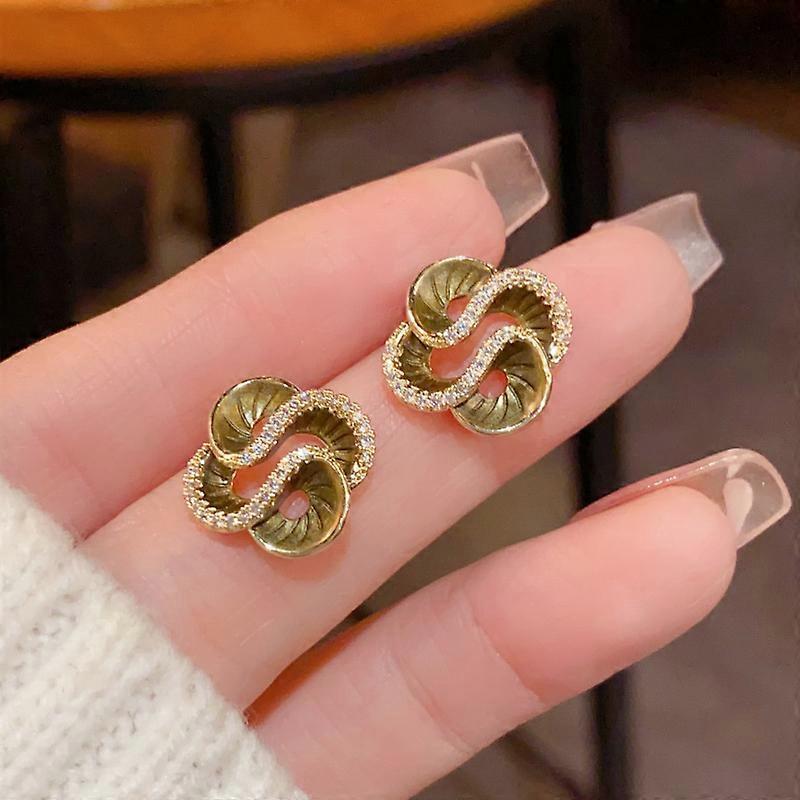 Camellia Earrings, S925 Silver Needle Green Zircon for Women Fashion Minimalist Cool Style