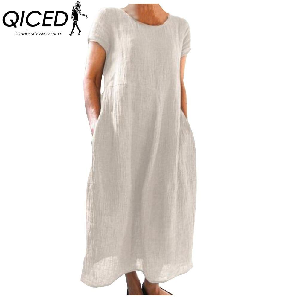 QICED Dámská móda Léto Jaro Jednobarevný potisk Neformální šaty s krátkým rukávem do O-výstřihu a vysokým pasem