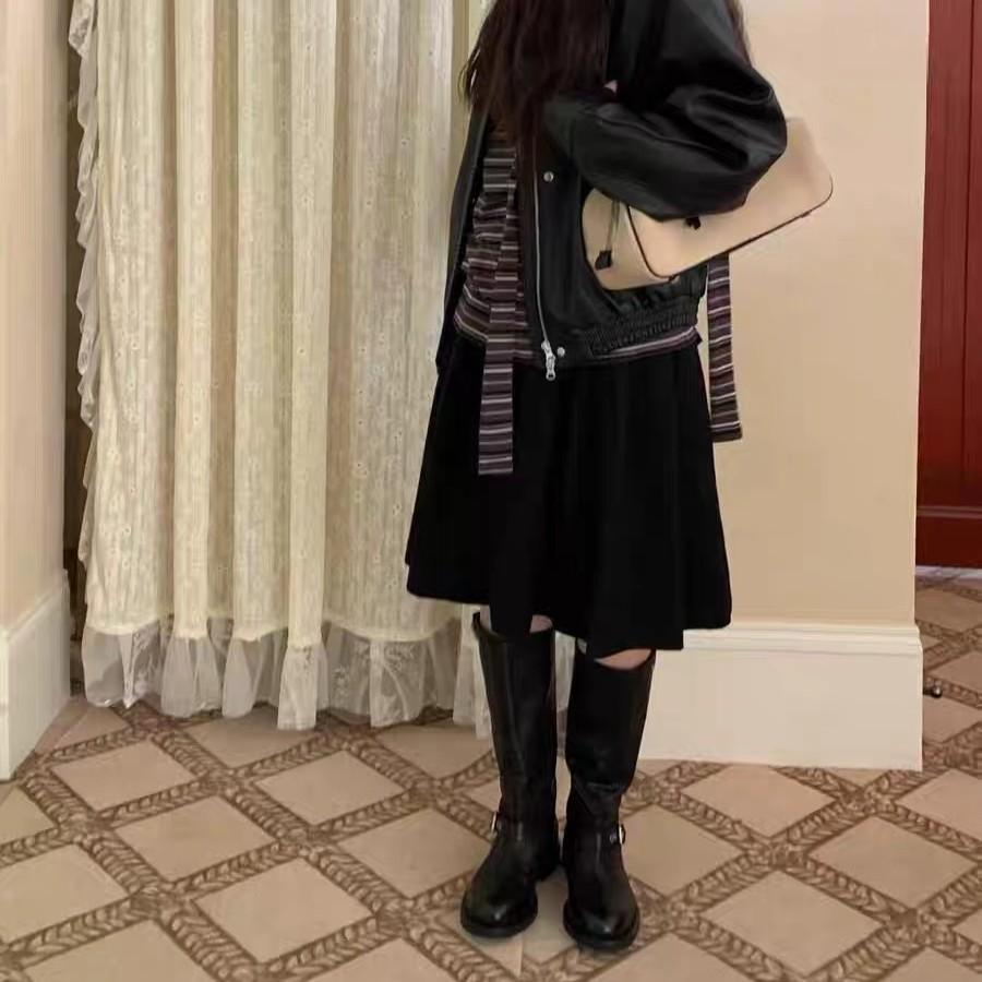 New Round Head Thick Heel Belt Buckle Boots Women's Versatile Temperament Tall Knight Boots