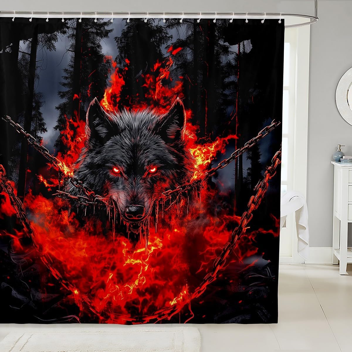 

Japanese Style Shower Curtain,Traditional Building Black Hand Draw Bathroom Curtain,Red Sun Trees Nature Mountain Waterproof W60H190(CM)-1 Pcs