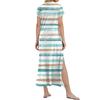 Women's Long Skirt Casual V-neck Long Shirt Dress Loose Slit Holiday Short Sleeve Dress