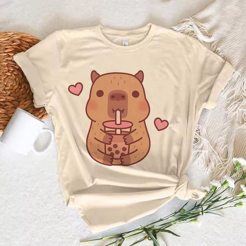 Funny Anime Capybara T Shirt Women Soft Fabric Tshirt Female Anime Clothing T-shirt Girls Capibara Tee