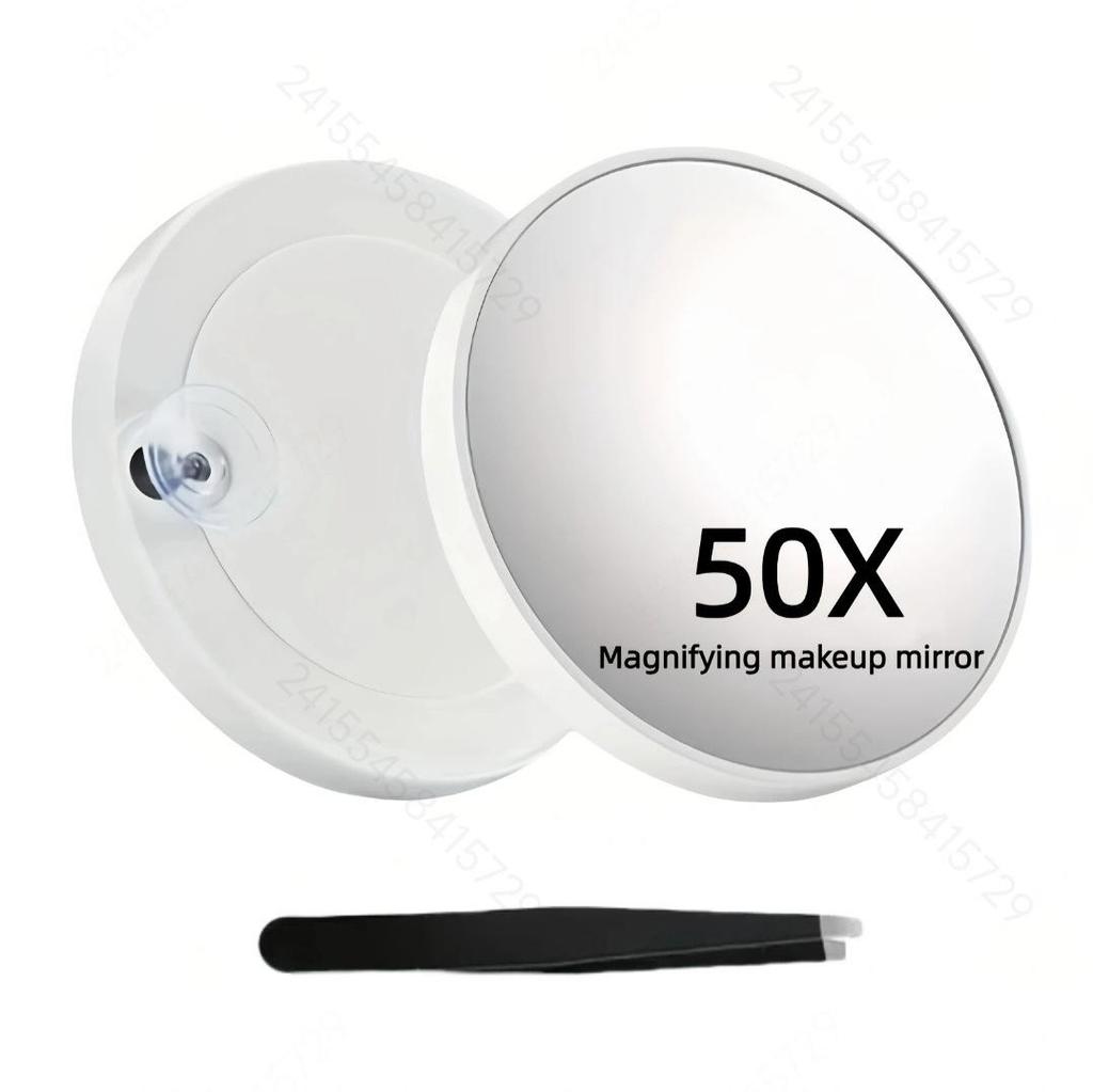 Oglindă Compactă HD de Mărire pentru Machiaj cu Ventuză - Portabilă 40/50x Mică Rotundă de Mână Asistent de Frumusețe