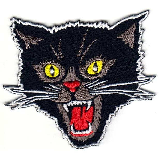 Screaming Cat Rockabilly Horror Tattoo Goth Punk Patches, Cute Applique Sew Iron