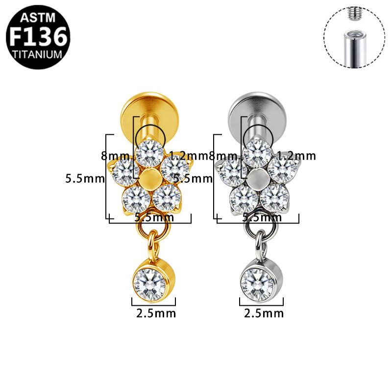 G23 Titanium Alloy Internal Thread Piercing with Flower Pendant Ear Bone Nail