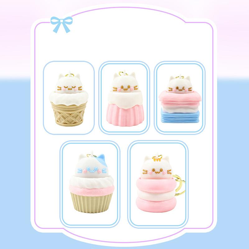 1 Pcs Kawaii Cake Cat Clicker Fidget Keychain Cute Pet Stress Relief Pendant Mini Decompression Toy Gift