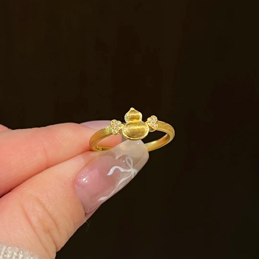 

Chinese Style Gourd Ring For Women Gold Plated Zircon Elegant Lucky Minimal Fashion Jewelry opening adjustable