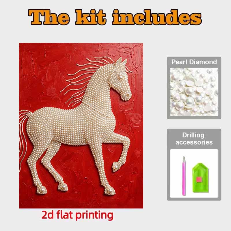Elegant White Pearl Horse Pearl Painting 5D DIY Pearl Gemstone Art Diamond Painting Kit for Adults/Beginners Gift Ideas Home Decor