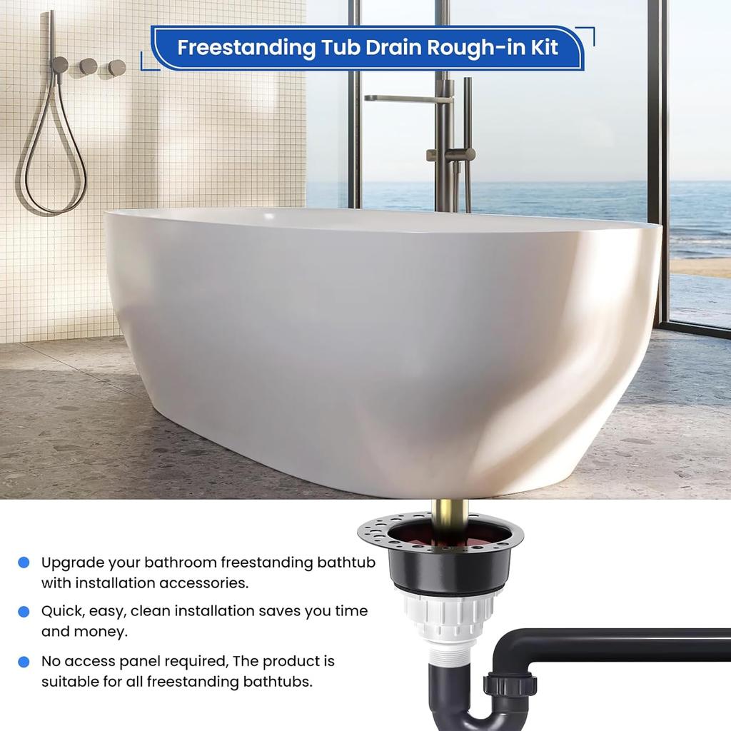 Freestanding Tub Drain Rough-in Kit, Island Bath Tub Drain Kit with PVC Plastic Adapter and Brass Tail Pipes, Compatible with Freestanding Bathtub,