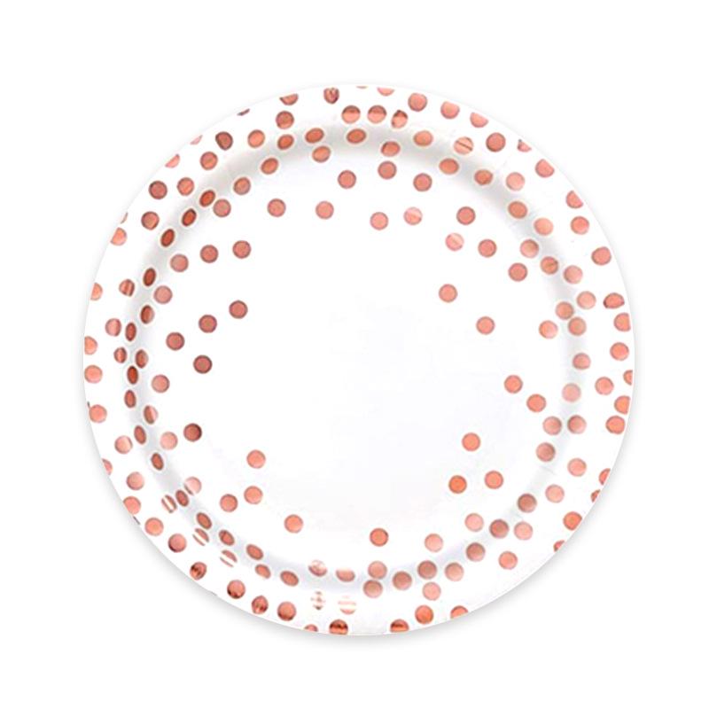 White Hot Stamping Rose Gold Polka Dot Disposable Birthday Paper Plates Set