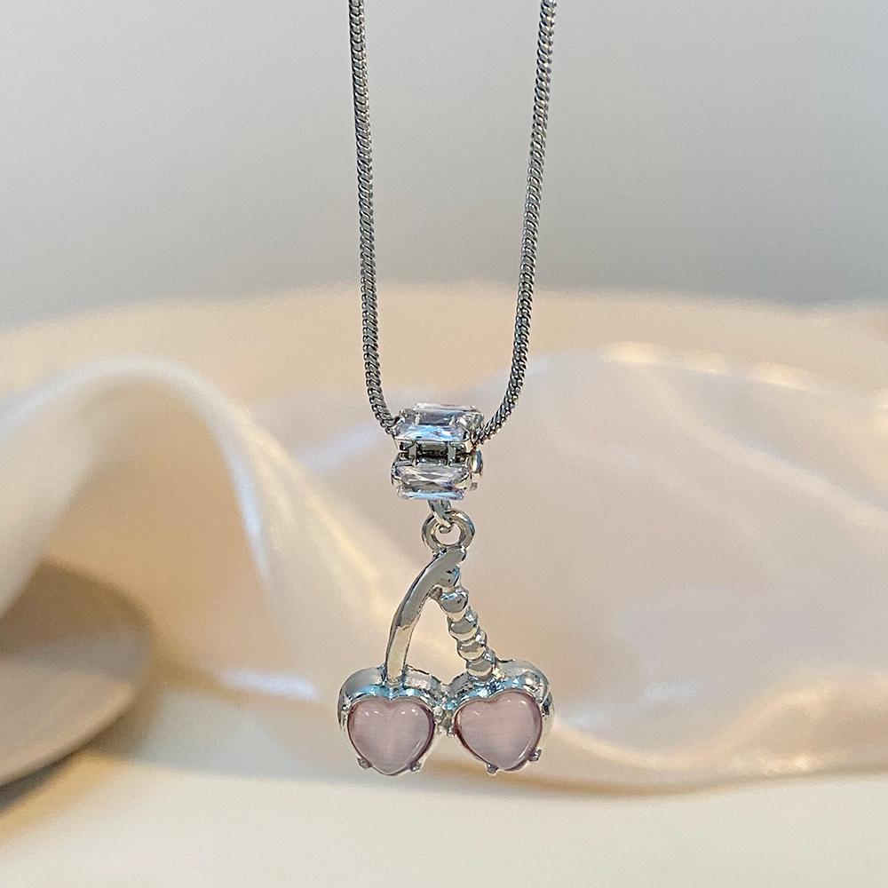 Cherry Red Cross-Border Necklace & Earrings Set: Light Luxury Niche Design, Elegant Clavicle Chain, Exquisite Accessories for Women