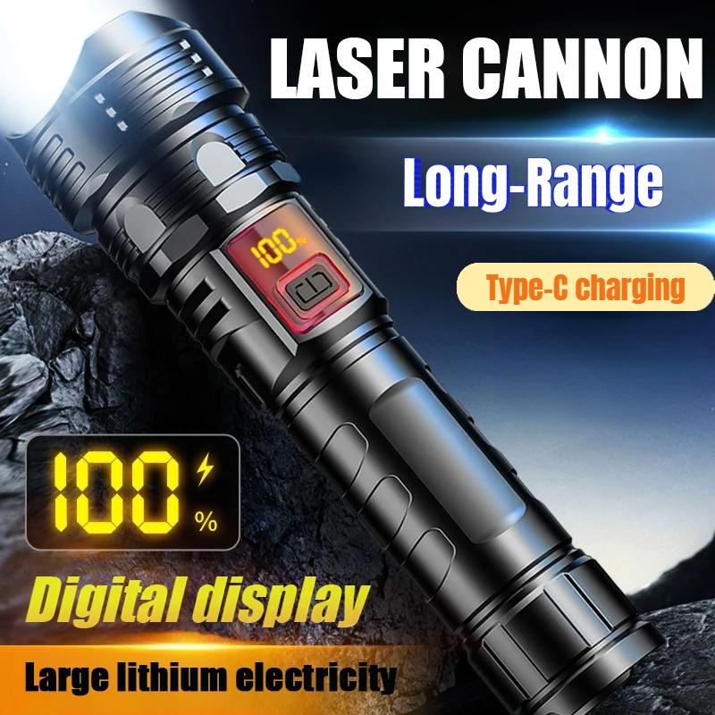 FLSTAR FIRE Strong Light Flashlight Type-C Charging Telescopic Zoom Long Range White Laser Lantern Home Outdoor Camping Torch