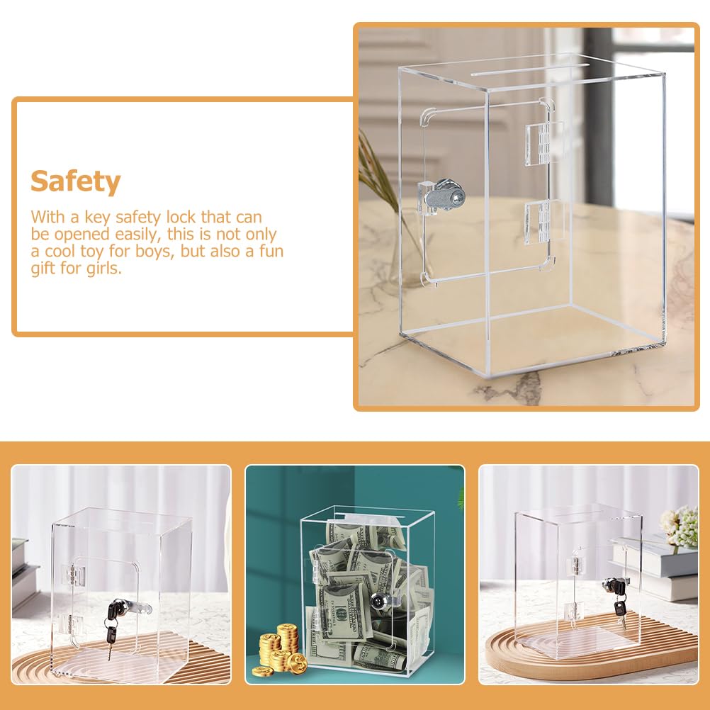 DOITOOL Donation Box with Ballot Piggy Donation Charity with Piggy Large Money Acrylic Piggy Bank Lock, Acrylic, Large, Transparent, Box, Bank, Box,