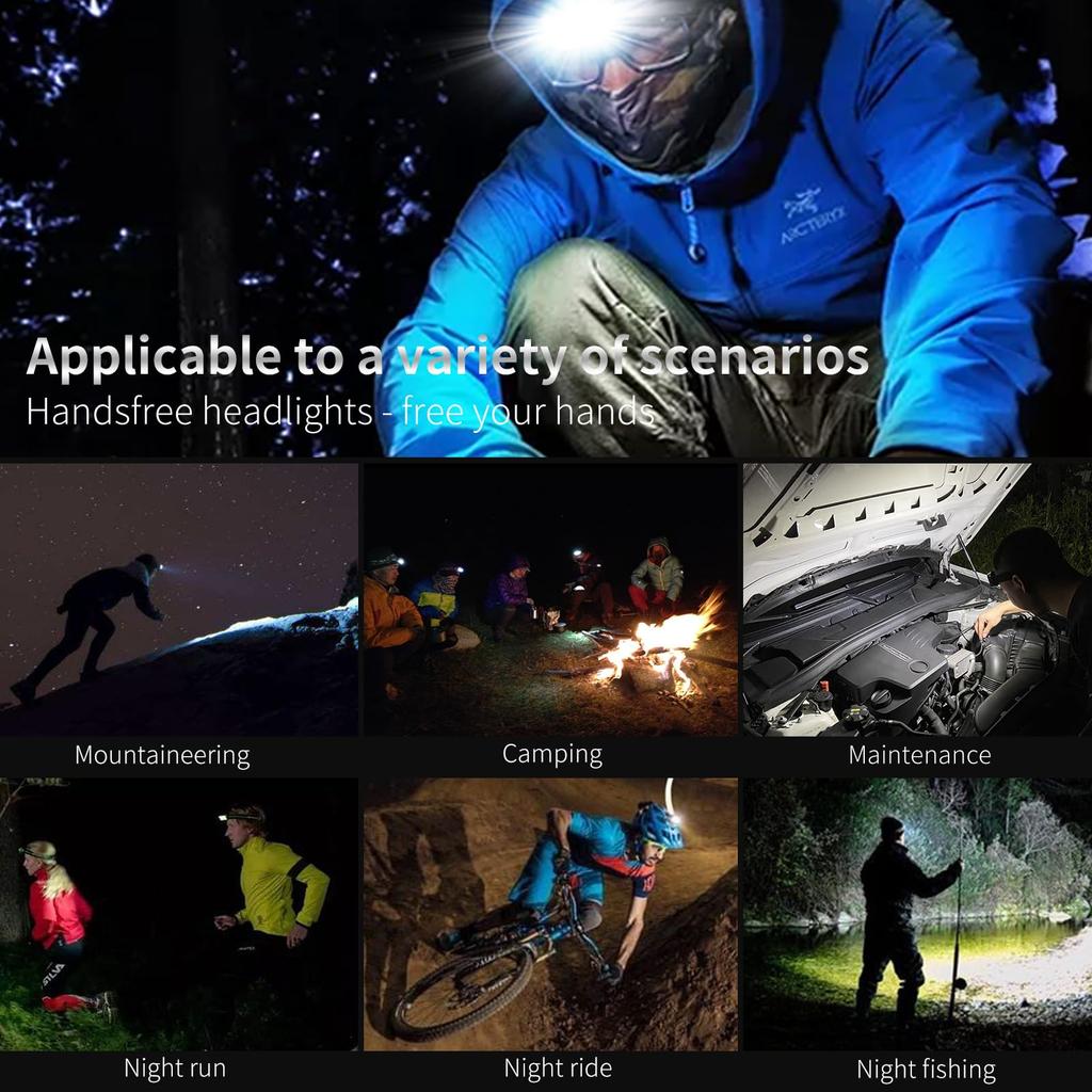 DARKBEAM USB Rechargeable LED Headlamp, COB White & Red Light, Hard Hat Light, Waterproof, 4 Modes, 90° Swivel, for Camping Fishing Work Outdoor