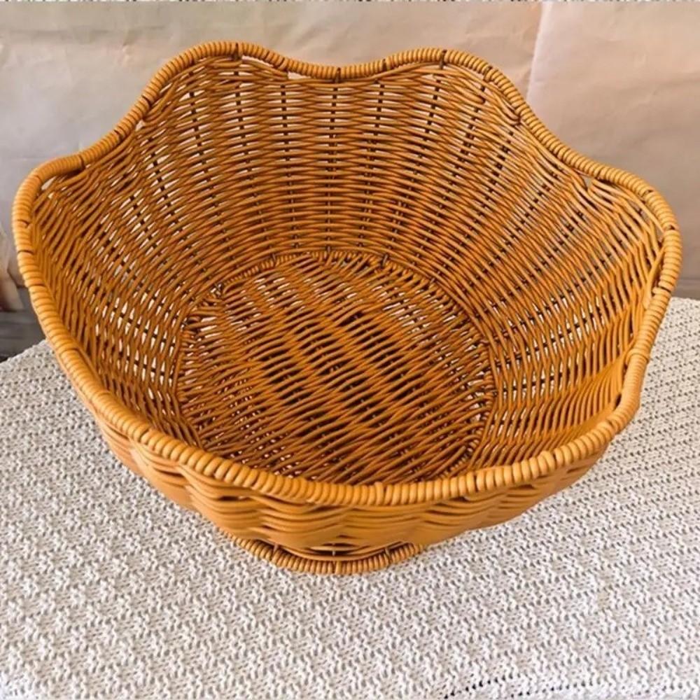 Multipurpose Fruit Basket Traditional Style Stackable Snack Tray Natural Rattan Hand Woven Vegetable Basket