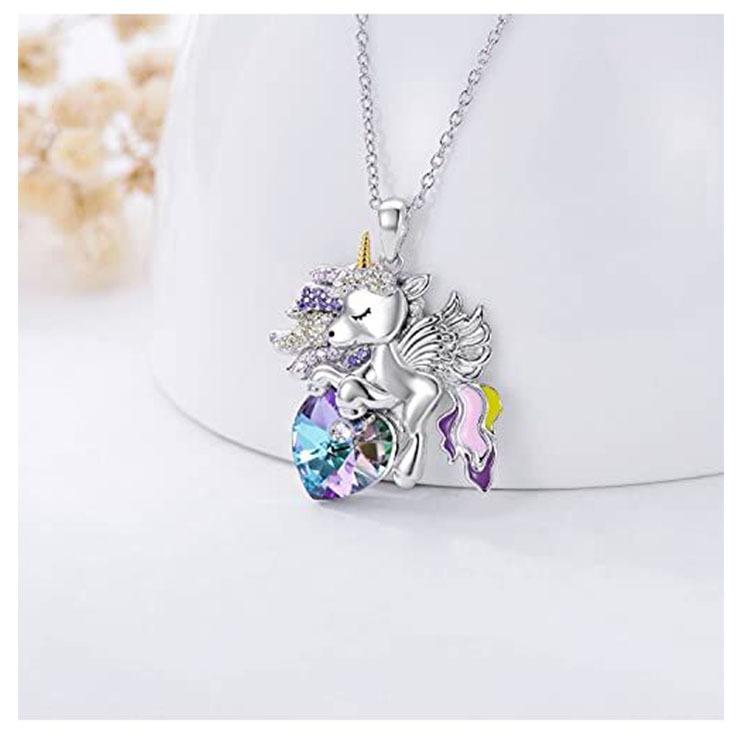 Collier ange coloré, mode européenne et américaine, pendentif licorne, cœur de pêche