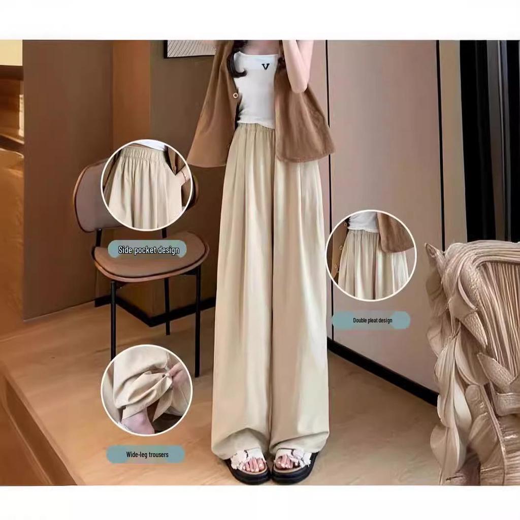 Calças Femininas de Cintura Alta em Seda Gelo 2025 - Verão Fino, Modelador, Casual, Corte Solto