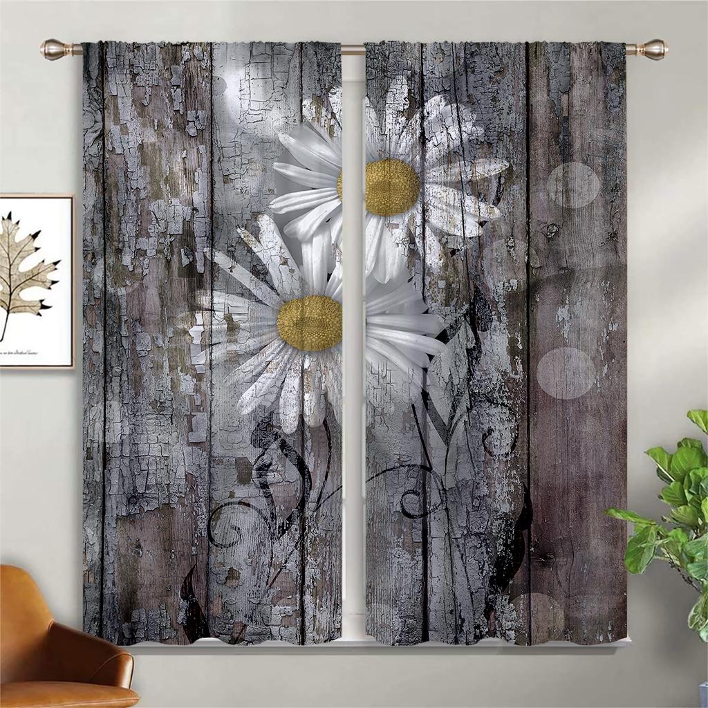 

Винтажные шторы с цветочным принтом под дерево и карманами для спальни, гостиной, кабинета, декоративные шторы для домашнего декора W50xH130(CM)x2PCS&Grommet Top
