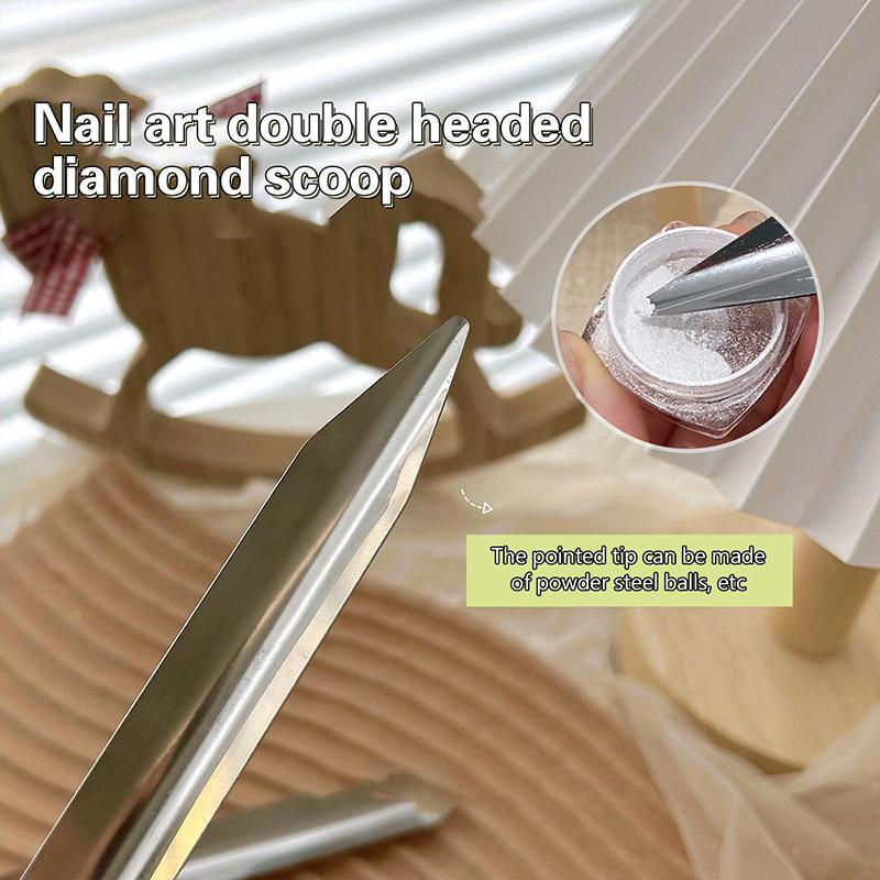 Stainless Steel Curved-End Nail Jewelry Scoop Shovel Nail Beads Glitter Powder Picking Up Container Double Headed Shovel