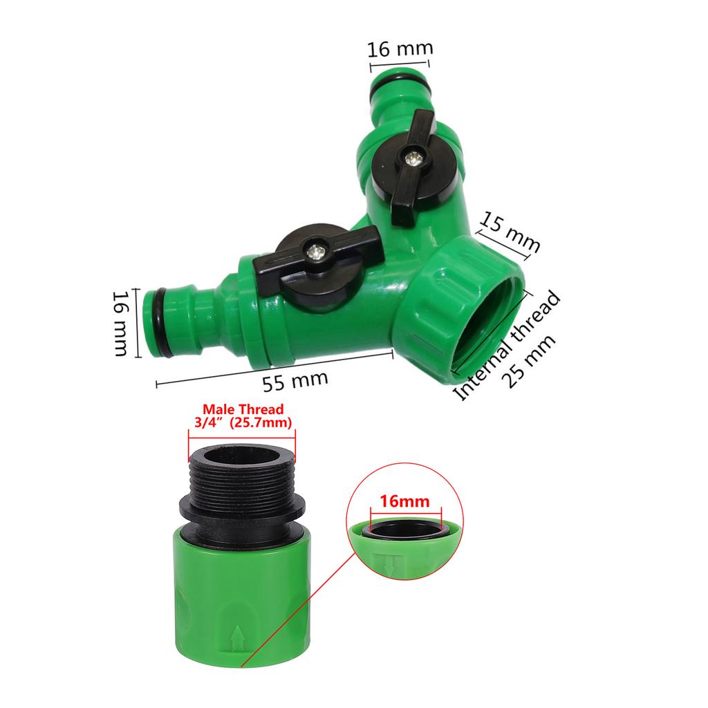 Garden Hose Quick Connectors Y-shaped Water Splitters 1/2" 3/4" Female Thread 2-Way Watering Valves Adjustable Switch Joint Kits