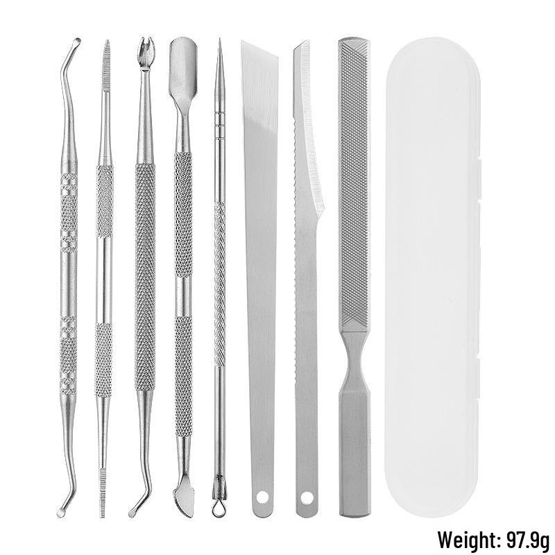 Stainless Steel Manicure & Pedicure Tool Set: Pusher, Blackhead Needle, Nail Cleaner & File