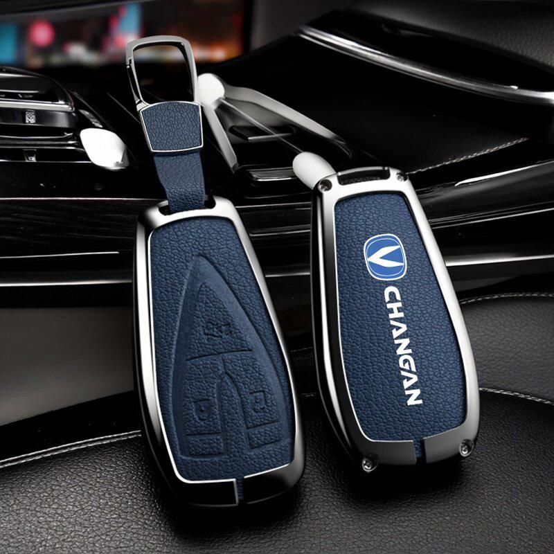 For Changan Key Case Unit Unik Cs35Plus Cs55 Plus Cs75 Plus Oshan X7 X5 Car Key Bag Goat Leather Zinc Alloy Leather Protective C
