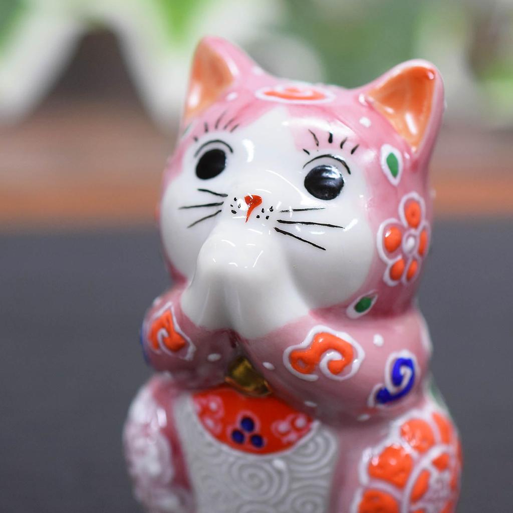 Cute Figurine by Waza no Kutani Praying Feng Good Japanese Home Grand 60th 70th 77th 88th Maneki-neko (Lucky Cat) Kura, Ware, Cat, Momomori, Shui,