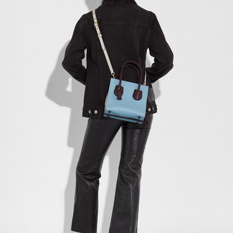 New COACH Cashin Leather Tote Bag, Shopping Bag, Handbag, Shoulder Bag, Crossbody Bag Small Women's Blue & Black 732-V5QVD