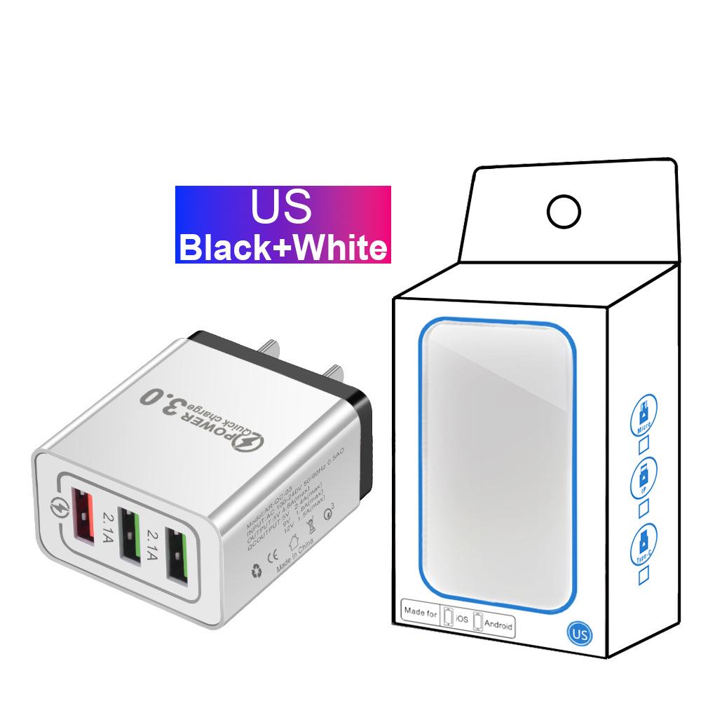 QC3.0 3-Port USB Fast Charger 5V/9V/12V for Travel (US/EU)