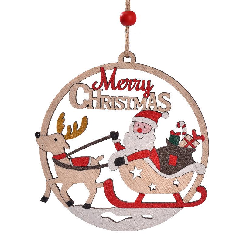 Christmas Tree Wooden Hanging Ornament with Santa Claus - Cross-border Holiday Atmosphere Décor