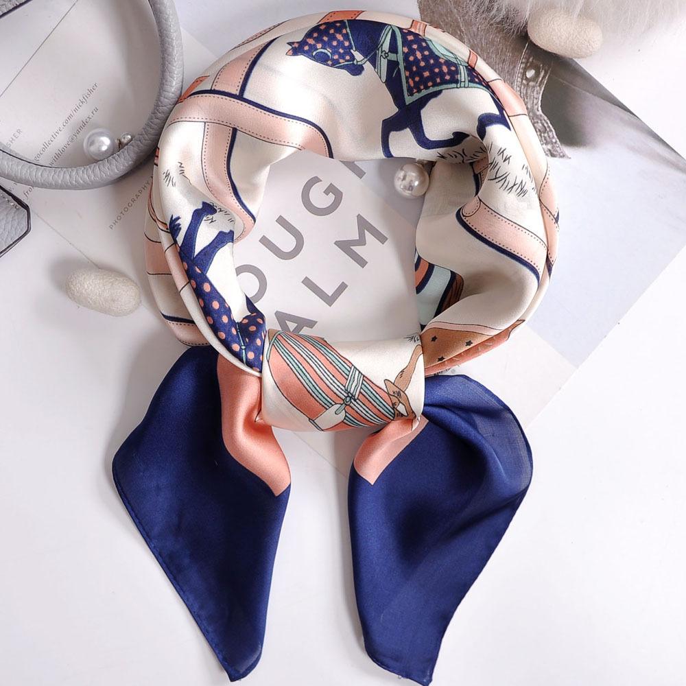 Luxury Apricot Print 70*70cm Silk Square Scarf Women Soft Satin Hairband Neckerchief Tie Female Headband Foulard Bag Ribbon Gift