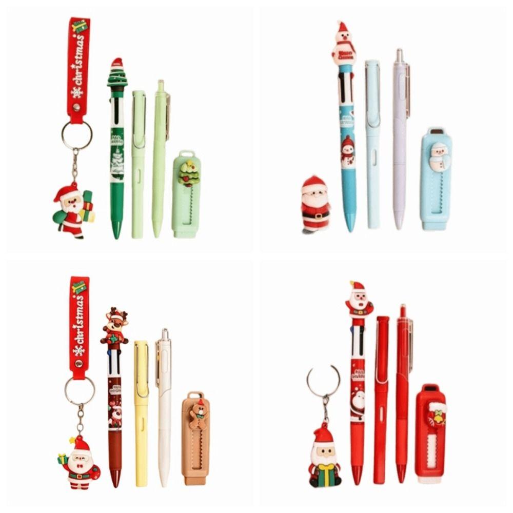 5Pcs/Set 4-color Ballpoint Pen Study Stationery Gifts Christmas Learning Gift Box Writing Supplies