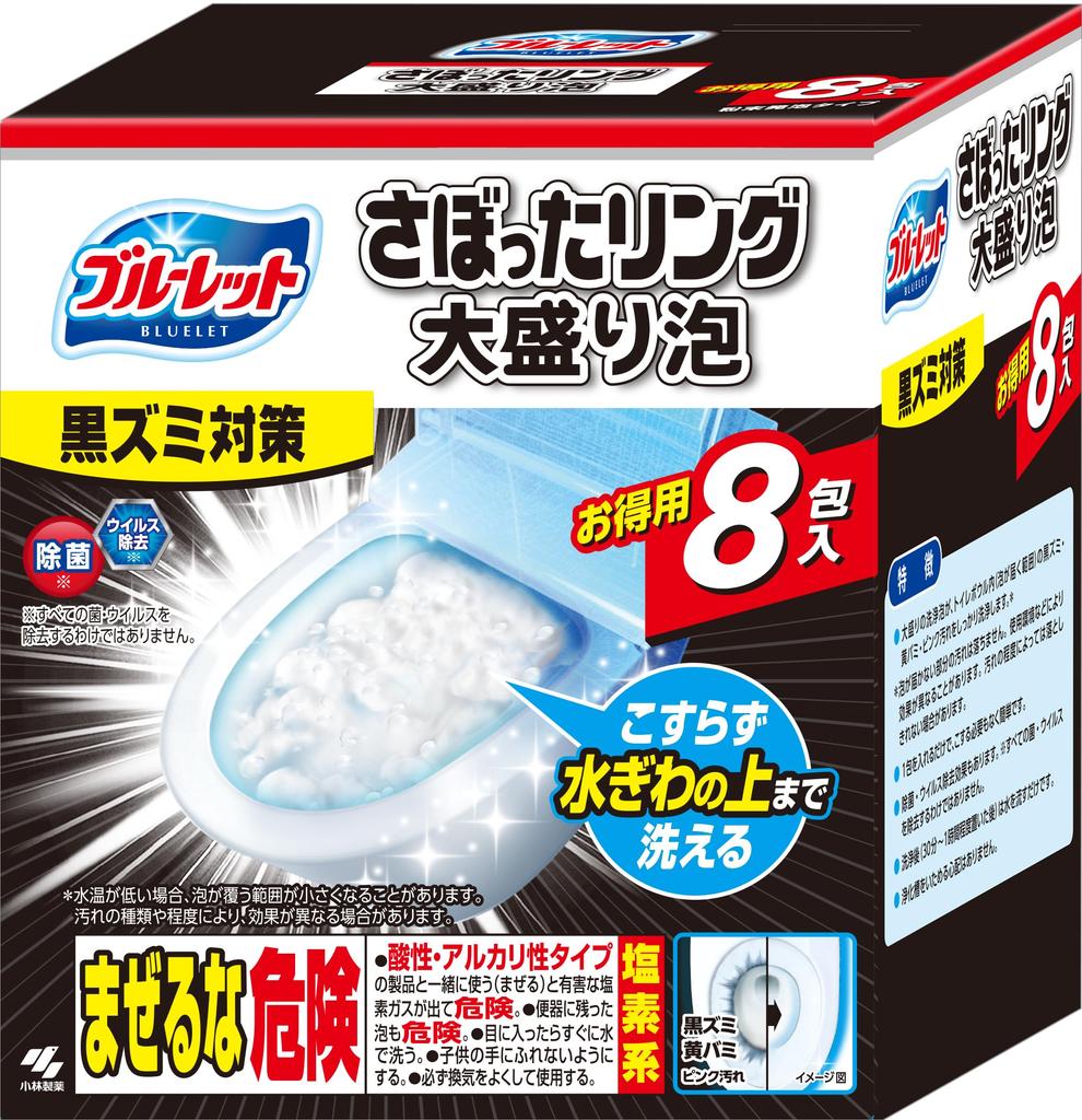 Bluelet Toilet Cleaner Extra Foam for Stubborn Rings and Black Stain Removal No Scrubbing Required 8 Packets Kobayashi Pharmaceutical Toilet Cleaning
