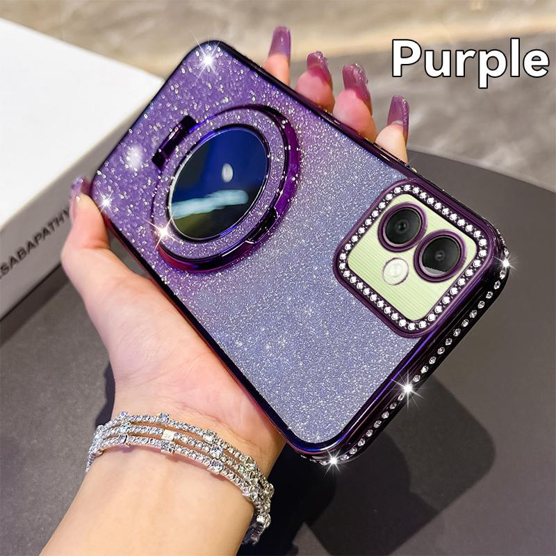 KEYSION Luxury Glitter Jewelled Magnetic Phone Case for Samsung Galaxy A07 A06 A05 A04 Makeup Mirror Stand Shockproof Back Cover