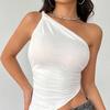 2025 New Fashionable Casual Women's T-Shirt Solid Color Single Shoulder Asymmetrical Slim Fit Top One-Piece Neck