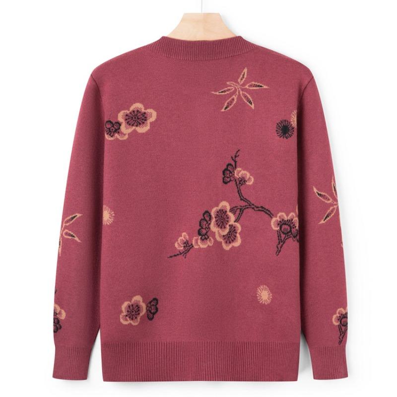 Mom's new early autumn sweater jacket medium old woman autumn knitted sweater old lady casual top grandma cardigan