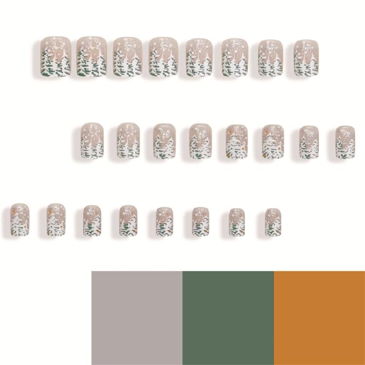 24 Pcs/Set Christmas Tree Artificial Nail False Nail French Snowflake Full Cover Stick on Nail Press On Nail